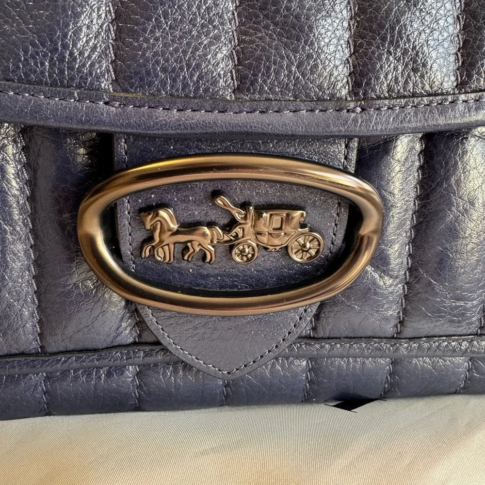 Coach Quilted Leather Shoulder Bag in Navy Blue with Gunmetal Chain - Picture 8 of 16